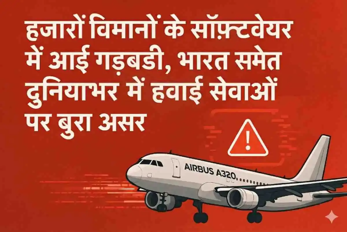 Airbus A320 विमानों में Flight-Control Software Issue के कारण वैश्विक उड़ानों पर असर। Airbus ने 6,000 विमानों पर Update आदेश जारी किया।