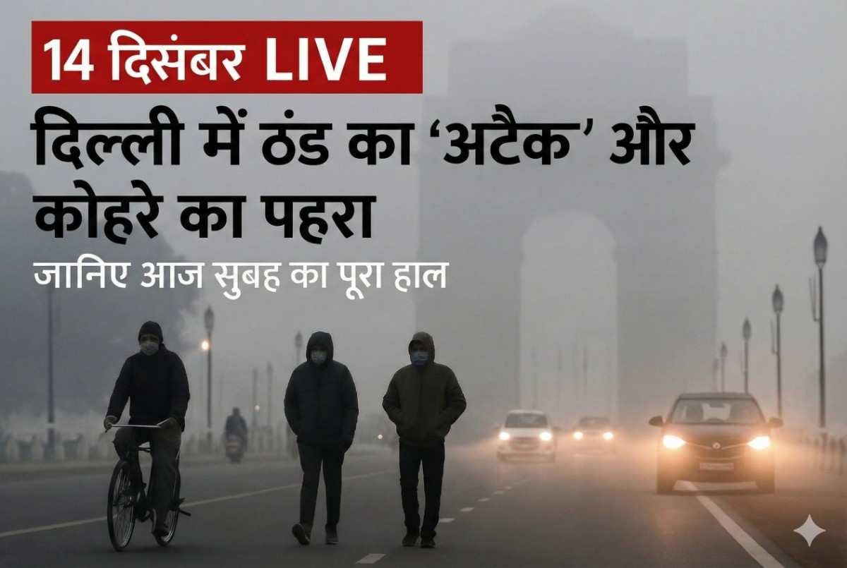 14 दिसंबर दिल्ली मौसम अपडेट: सुबह छाया घना कोहरा और बढ़ा प्रदूषण। जानिए आज का तापमान, AQI लेवल और ट्रैफिक का पूरा हाल। बाहर निकलने से पहले पढ़ें ये रिपोर्ट।