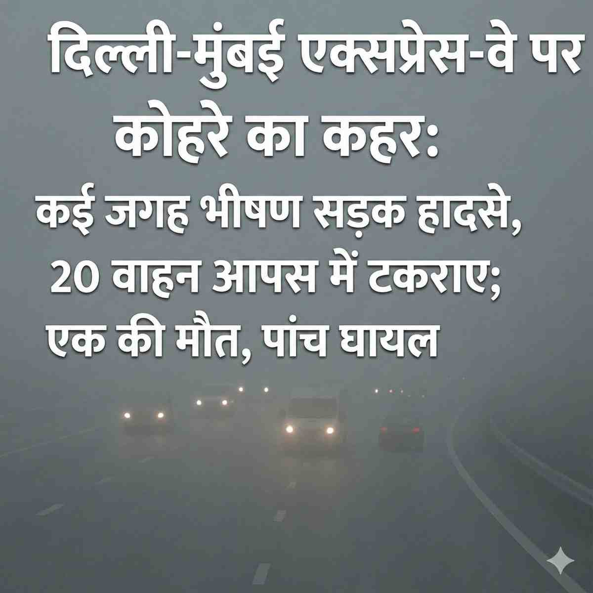 Delhi–Mumbai Expressway Accident: कोहरे का कहर, 20 वाहन टकराए, 1 की मौत, 5 घायल | Latest News