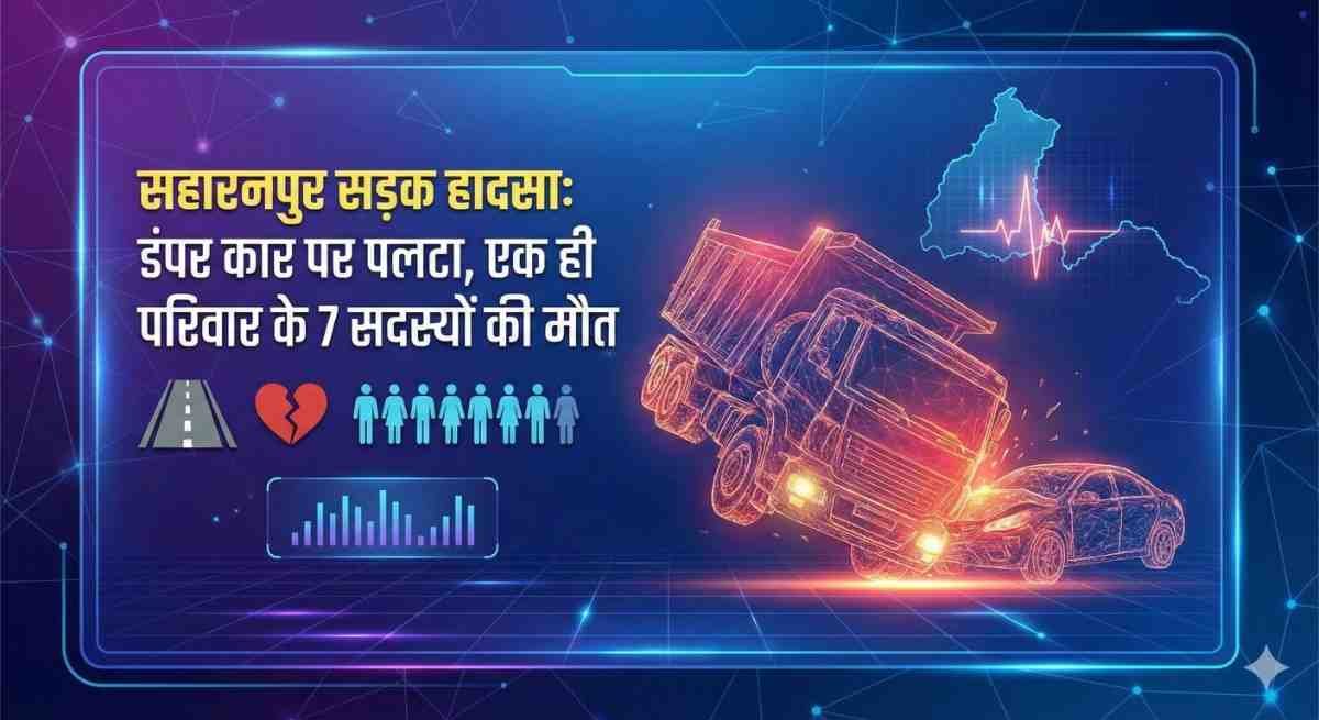 सहारनपुर सड़क हादसा: डंपर कार पर पलटा, एक ही परिवार के 7 सदस्यों की मौत