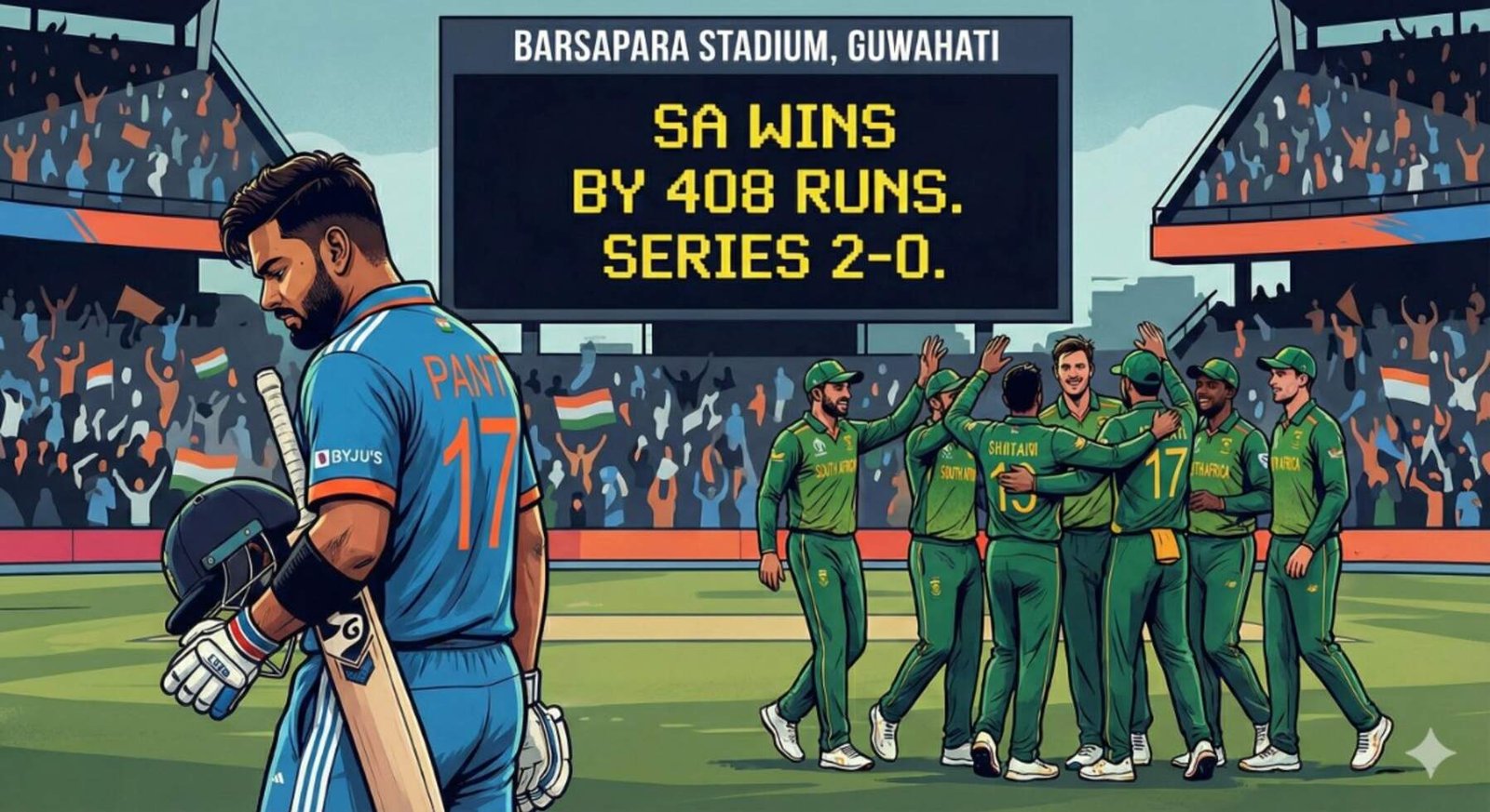 गुवाहाटी टेस्ट: टीम इंडिया की ऐतिहासिक हार, दक्षिण अफ्रीका ने 2-0 से किया सूपड़ा साफ