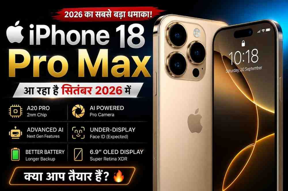 2026 में बड़ा खुलासा! iPhone 18 Pro Max लॉन्च डेट, कीमत और नए फीचर्स सामने